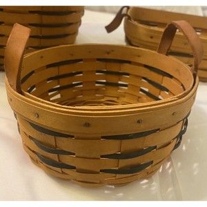 Longaberger 2001 Heartland Collection Button Basket Maple Wood Leather Handles